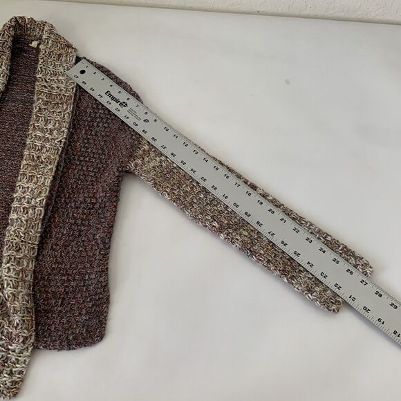 Anthropologie Moth Cardigan Sweater S Gray Tan Red Shimmer Knit Open Front Boho - Picture 9 of 10